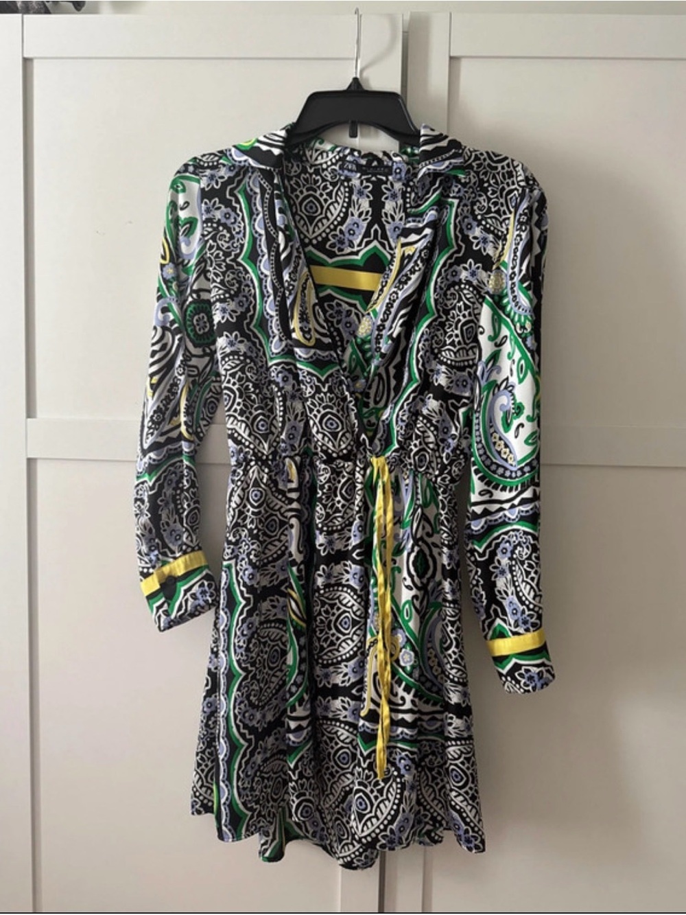 Zara Black, White & Green Paisley Drawstring Tunic